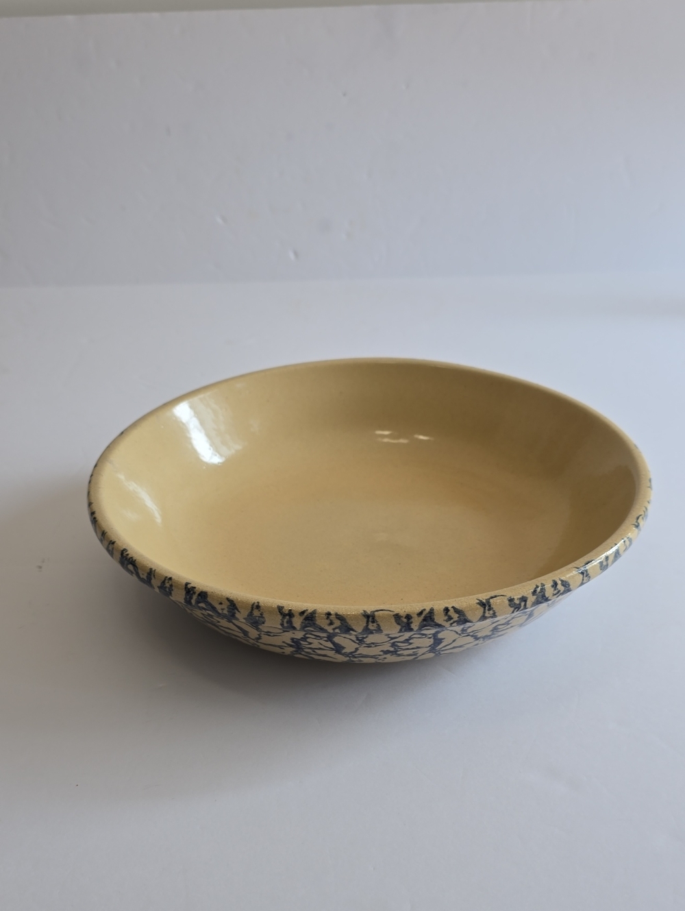 Vintage Robinson Ransbottom Pottery RRP Roseville OH Blue Sponge Pasta Bowl 12"